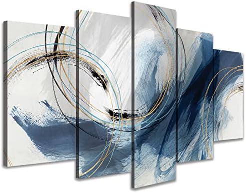 Abstract Wall Art Blue Fantasy Colorful Painting for Living Room Canvas Print Geometric Lines Print Picture 5 Panel Artwork