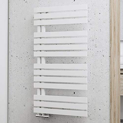Schulte Badheizkörper Breda H02416950 04, 106 x 60 cm, 556 Watt, alpinweiß Design-Heizkörper aus Stahl mit Handtuchhalter-Funktion, asymmetrisch, Anschluss unten, für Badezimmer & Wohnräume