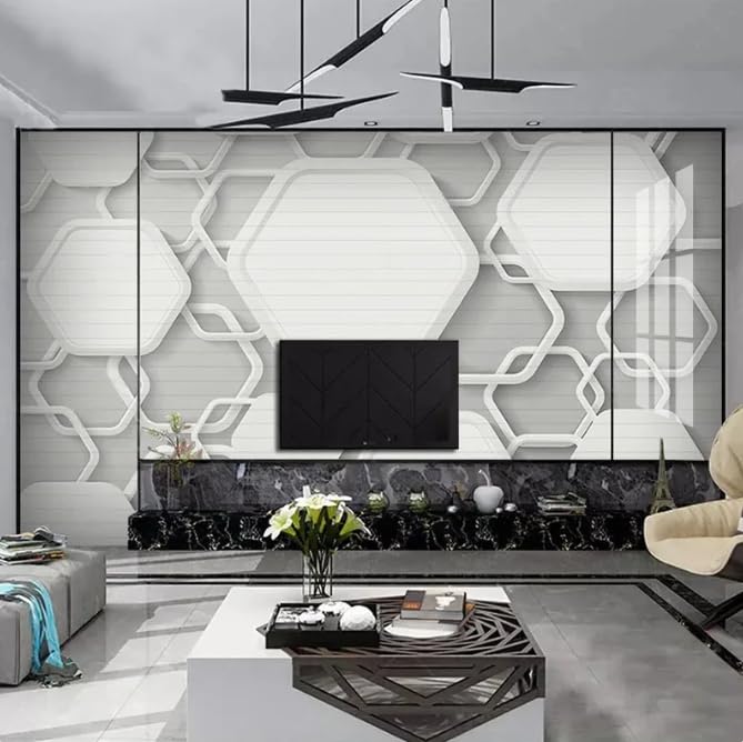 Poster mural 3D géométrique pour agrandir un salon et habiller un mur
