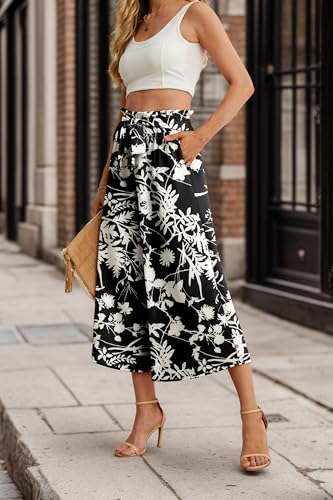 Image of IWOLLENCE Women Flowy Loose Wide Leg Pant Summer Beach Casual Trousers high Waist Adjustable Knot Business Work Casual Pants