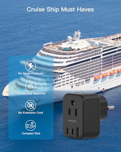 Image of HANYCONY Type F Travel Plug Adapter, Germany France Type E Travel Power Adapter with 2 Outlets 3 USB Ports(2 USB C) for US to Europe EU Spain Iceland Korea Greece Norway Russia German French