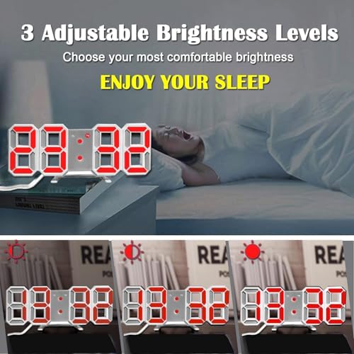 Image of 3D LED Digital Alarm Clock, Black, Red Display, Pack of 1