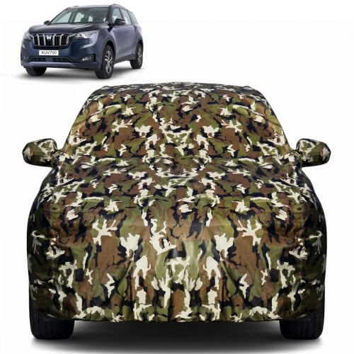Image of Pivalo Car Body Cover for XUV700 All Model & Years (2021-2026) 100% Waterproof with Mirror Pockets, Triple Stitched Dustproof Heat Resistant UV Protection (Military /Jungle /Camouflage)