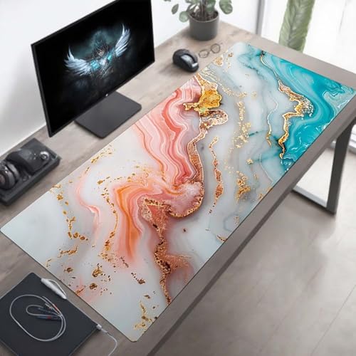 YEYUMEOZ Tappetino per Mouse Gaming Astratto, Tappetino Mouse Grande 800x300x3mm, Idrorepellente Base in Gomma Antiscivolo Sottomano, XXL Mousepad Rosa con Bordi Cuciti per Ufficio PjY10923 U-0