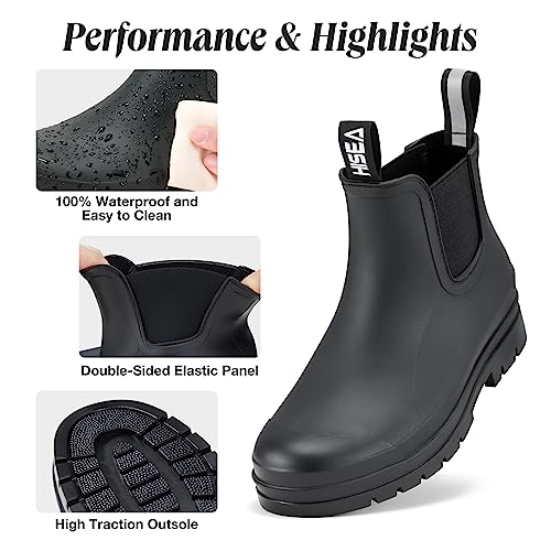 HISEA Women's Short Rain Boots Waterproof Garden Shoes Rubber Chelsea Boots Anti-Slipping Rainboots for Ladies with Comfort Insole Lightweight Stylish Ankle Rain Shoes Outdoor Work Booties2