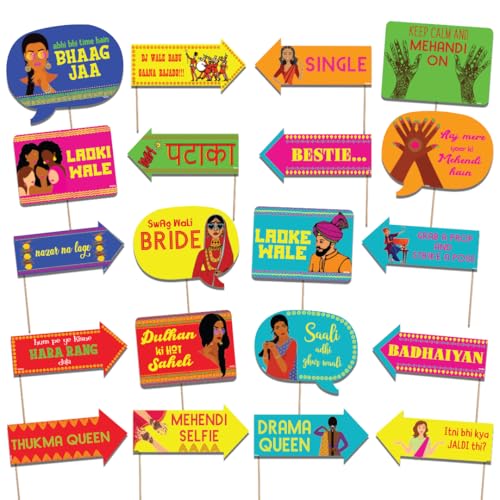 Image of Festiko Wedding Photobooth Props Set of 20 | Mehendi, Sangeet, Haldi & Reception Party Props for Photoshoot, Bride & Groom Selfie Props, Marriage Decoration Items