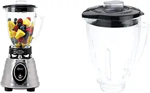 Oster BPCT02-BA0-000 6-Cup Glass Jar 2-Speed Toggle Beehive Blender, Brushed Stainless & Blender 6-Cup Glass Jar, Lid, Black and clear