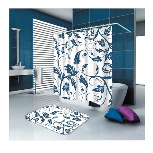 Rideau de douche en polyester de qualité supérieure bleu et blanc 1,8x2m