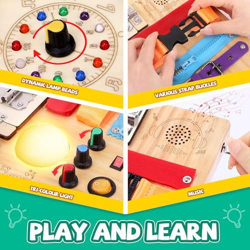 Sensory Toys Busy Board Games, Montessori Toys for 1+ Year Old, Wooden Toddler Travel Boys Toys (Busy Board Plus V3) - Image 4