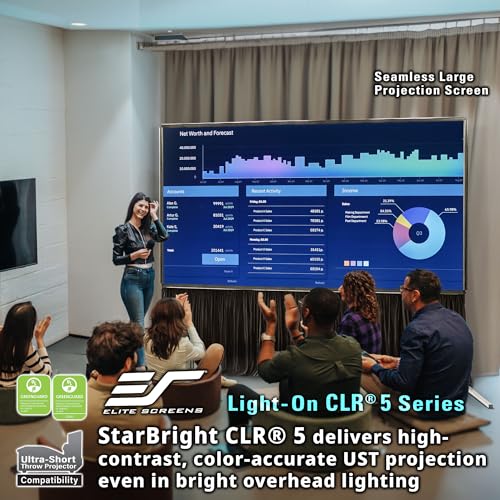 Image of Elite Screens Light-On CLR5 UST Projector Screen, Ceiling Light Rejecting ALR Screen for Ultra Short Throw Projectors, Folding Frame with Adjustable Height Legs, Carry Bag & Skirt, LPS124H-CLR5