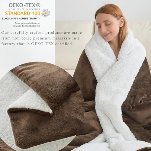 CHOSHOME Sherpa Fleece Blanket- Thick Warm Blanket for Winter, Soft Fuzzy Plush Blanket for Bed, Couch, Travel (Brown, Cal King 96" x 102")