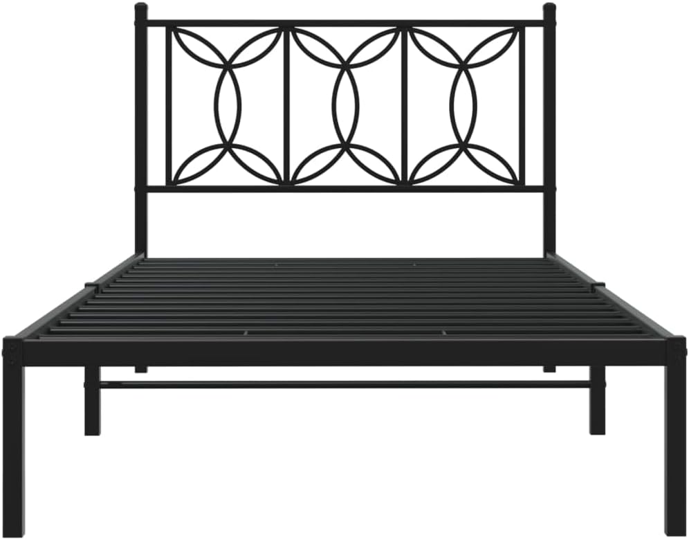 Black Steel Bed Frame Twin Size Modern Minimalist Platform Foundation with Sturdy Slatted Support for Bedroom Furniture Easy Assembly No Box Spring Needed