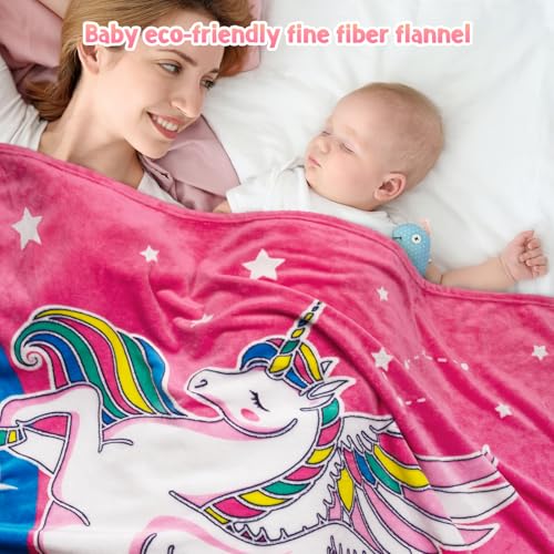 Image of Jekeno Unicorn Toys Gifts for Girls Glow in the Dark Blanket, 50 inchx 60 inch | Unicorn Gifts for Girls birthday Christmas Valentine's Easter Soft Flannel Fleece Throw Blanket for Age 1-18 Years Old