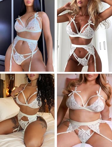 Image of Avidlove Women Lingerie Set Lace Teddy Strap Babydoll Bodysuit with Garter Belts