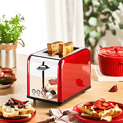 Redmond 2 Slice Toaster Stainless Steel Toaster Wide Slots With Bagel Defrost Cancel Function 6 Bread Shade Settings For Bread Waffles Auto Shutoff Red #TOP5