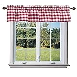 lovemyfabric Poly Cotton Gingham Checkered Plaid Design Kitchen Curtain Valance Window Treatment-Red