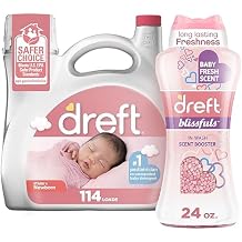 Bundle of Dreft Stage 1 Newborn Baby Liquid Laundry Detergent 114 loads 165 fl oz + Blissfuls In-Wash Scent Booster Beads, Baby Fresh Scent, 24 oz