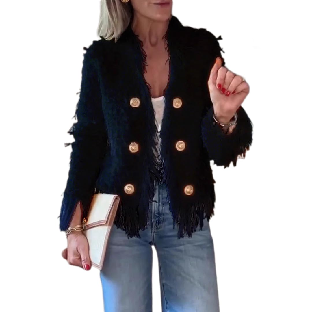chvity Fringe Jacket Women Tweed Blazer Cable Casual Open Front Cropped Fringe Lightweight Fashion Suit Jackets-picture-17