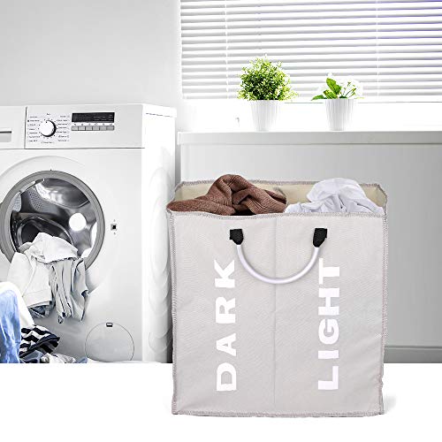 Saco de roupa Blusea dobrável com 2 seções dobrável para lavanderia, cesto de roupa de tecido Oxford