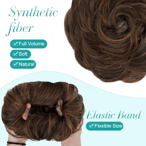 S-noilite Hair Pieces for Women Hair Scrunchies Thick Messy Bun Hair Bun Updo Chignons Ponytail Extenions - Dark Brown mix Light Auburn - Image 4
