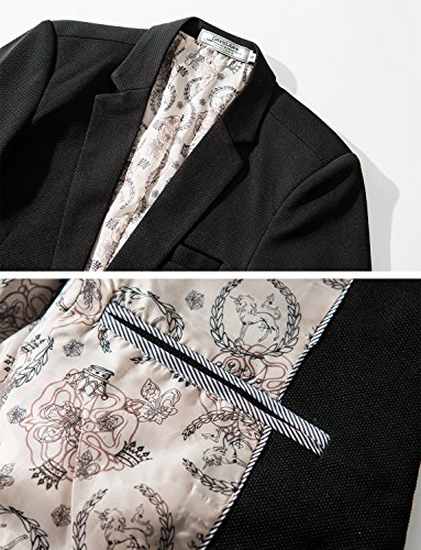 David.ann Men's Slim Fit Suits Casual One Button Flap Pockets Solid Blazer Jacket,Black,Large #TOP4