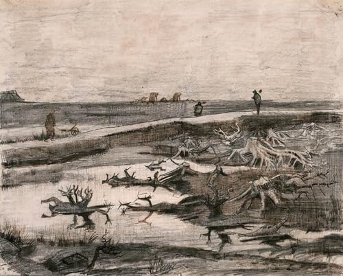 Toile Van Gogh paysagetroncs de tourbière grand format déco murale salon moderne