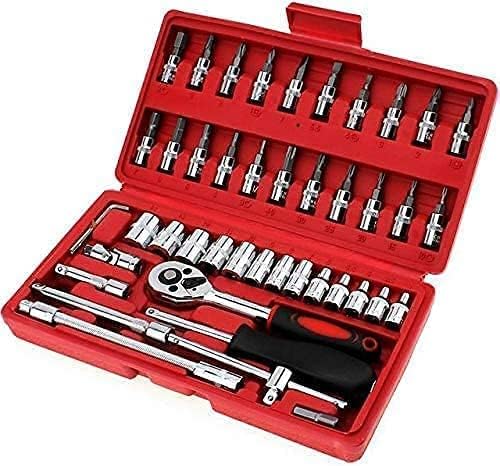 Rexez 46Pcs 1/4 Inch Drive Socket Set, Metric Wrench Set With 4-14Mm Cr-V Sockets,S2 Bits, Extension Bars, Mechanic Tool Kits For Household Auto Repair, Hex