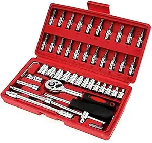 46PCS 1/4 inch Drive Socket Set, Metric Wrench Set with 4-14mm CR-V Sockets,S2 Bits, Extension Bars, Mechanic Tool Kits for Household Auto Repair