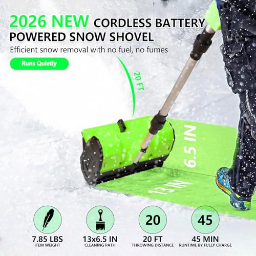 2026 New 13\" Cordless Electric Snow Shovel Battery Powered, 48V 4.0 AH Battery Cordless Snow Blower with Battery and Charger, Electric Shovel for Snow Removal Cordless (Dual Battery)