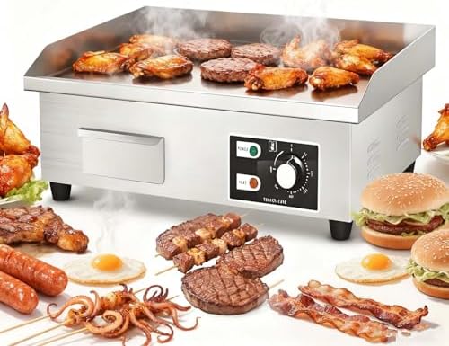 Commercial Electric Teppanyaki Grill, 1700W Stainless Steel Griddle, Large Cooking Surface, Adjustable Temperature 122-572°F, Non-Stick for Easy Cleaning
