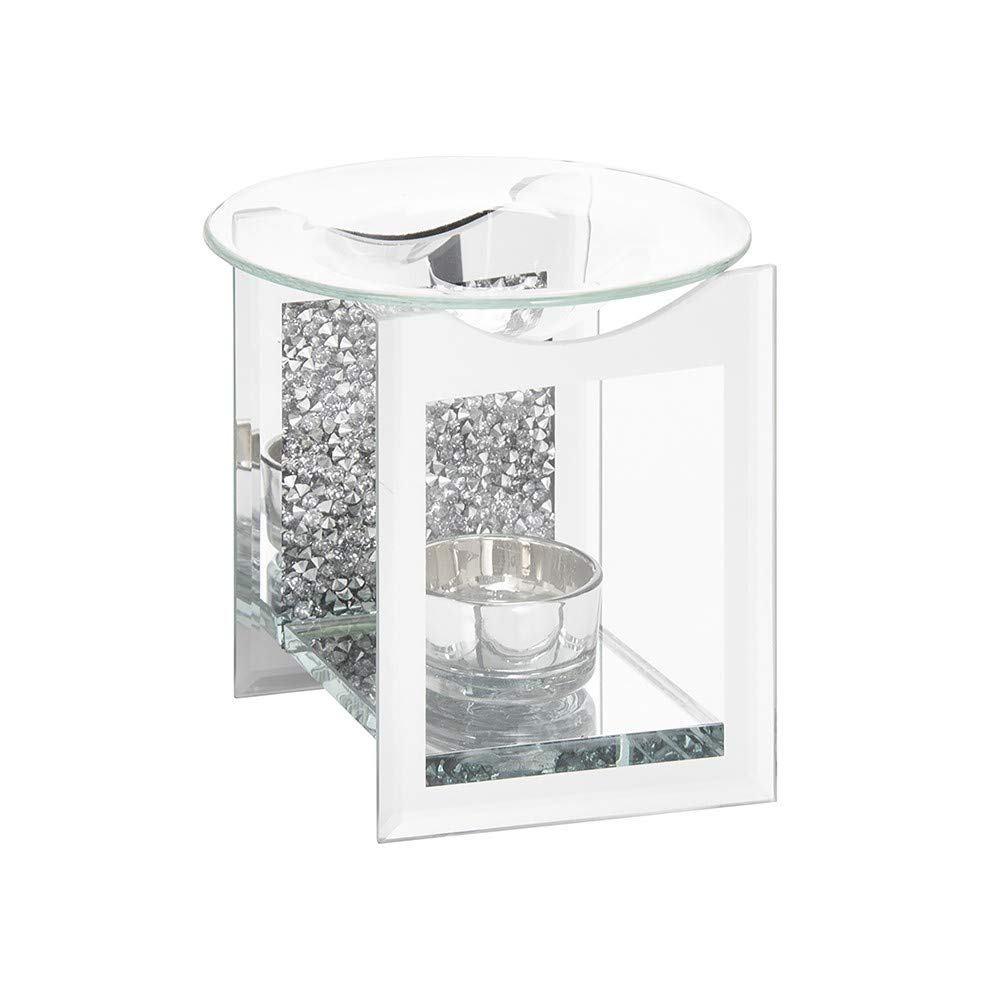 Lesser & Pavey Silver Mirrored Glass Crystal Oil Burner By