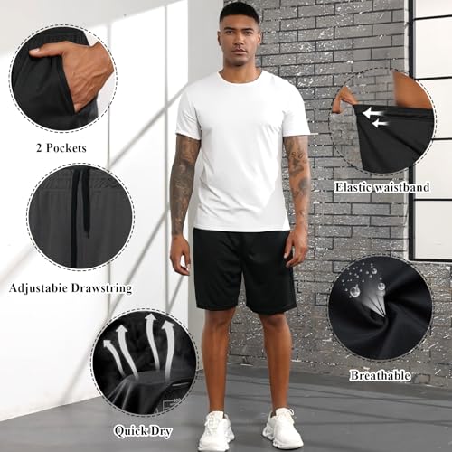 3 Pack Men's Athletic Shorts Elastic Waistband Quick Dry with Pockets for Casual Running Workout Gym Activewear2