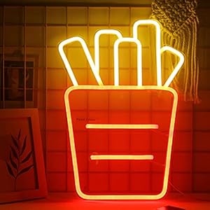 Chips Fries Light Up Signs LED Light Signs Acrylic Neon Light for Business Red Neon Sign Wall Art for Bedroom Kitchen Dining Car Party Decoration