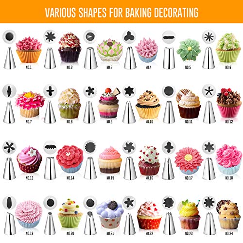 Kincown [NEW UPGRADED]33pcs Cake Decorating Tools Kit,Baking Supplies Set,Piping Tips and Bag Set with 24 Stainless Steel Icing Piping Tips,3 Scrapers,2 Couplers,2 Bags,1 Flower Nail,1 Flower Scissors - Thumbnail 5