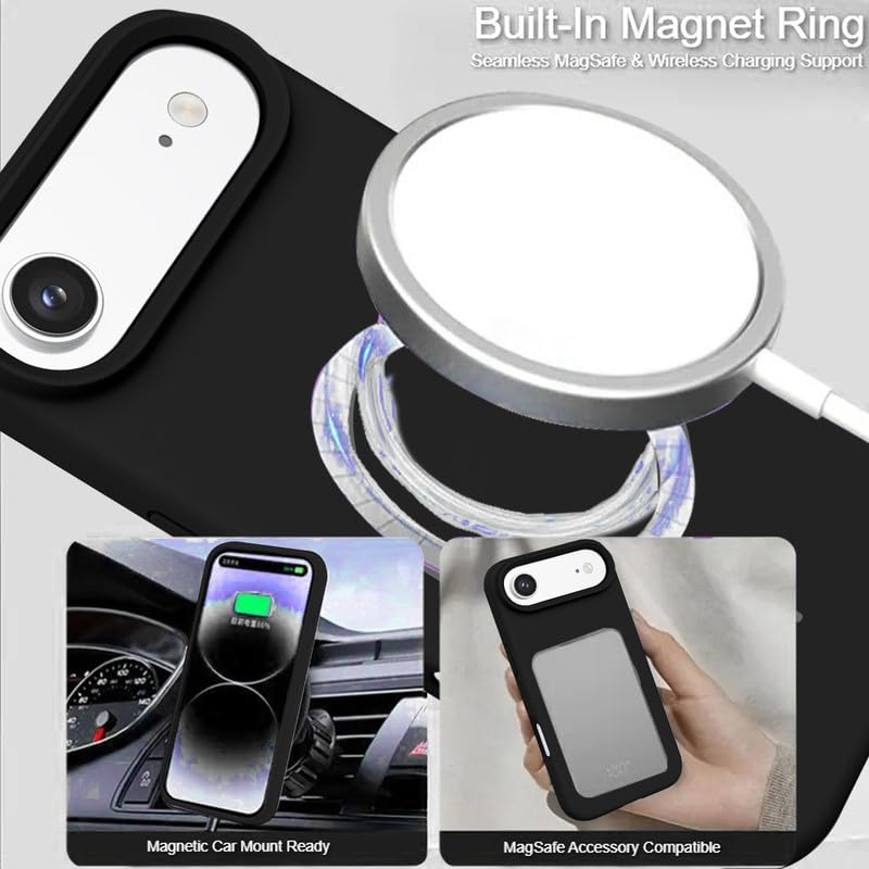 Image of LuxuryKase Silicone Magnetic Case for iPhone Air | Soft Microfiber Lining | MagSafe Support | Shockproof Protective Cover | Precise Cutouts | Slim Fit Design - Black