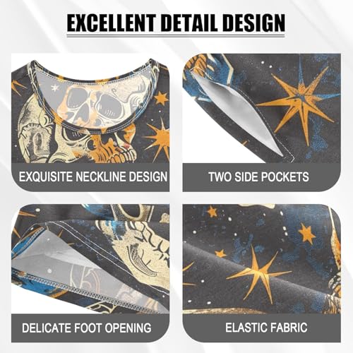 ALAZA Skeleton Sugar Skull Star Planet Pajamas Short Sleeve 2 Piece Sleepwear Top and Bottom Pajama Set Unisex4