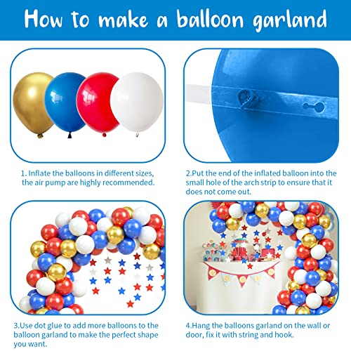 Red White Blue Gold Balloon Garland Arch Kit Superhero 4Th Of July Party Decorations Latex Balloon For Nautical Party Baseball Kids Birthday Baby Shower, With Star Paper Garland Banner #TOP5