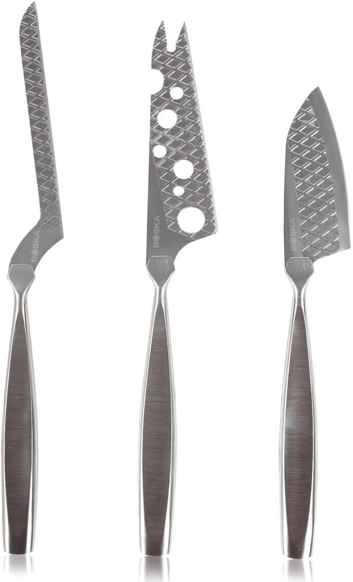Stainless Steel Cheese 3 Knife Set - Great for Cheese - Multi-Purpose Cheese Slicer - Handheld Slicer - Silver Non-Stick - Dishwasher Safe - For Kitchen Cooking