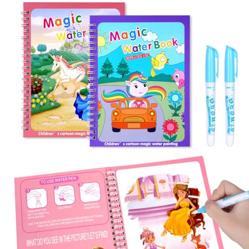 OSDUE Libro da Colorare ad Acqua, 2 Pezzi Libro di Pittura ad Acqua per Bambini, Libro da Colorare ad Acqua Magica con Penna, Bambini Istruzione Drawing Toy, Bambini in Viaggio Attività di Pittura