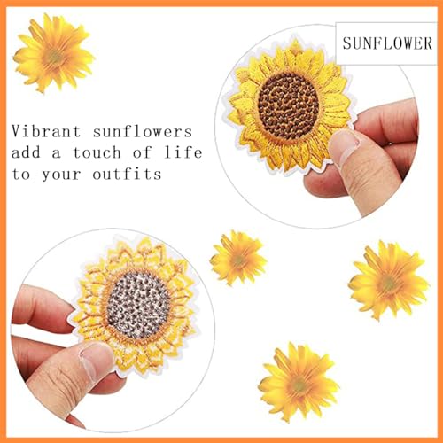 FAFAHOUSE 20 PCS Sunflower Embroidery Patches Fashion Flowers Patch Iron and Sew On Applique Badge Cute Daisy Patch Appliques Badge for Clothes Jeans Jacket Hat Dress DIY Accessories - Thumbnail 3