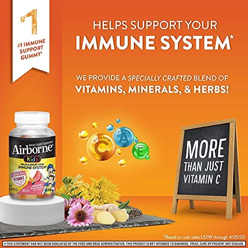 Airborne Kids Assorted Fruit Flavored Gummies, 42 Count - 500Mg Of Vitamin C And Minerals & Herbs Immune Support (Packaging May Vary) ( Pack Of 2) #TOP2