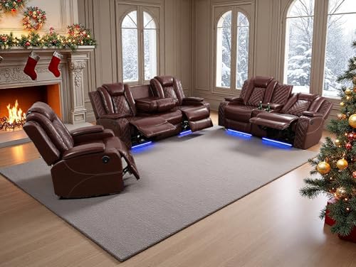 Dekmxas Living Room Set Brown Breathing Leather Sofa Living Room