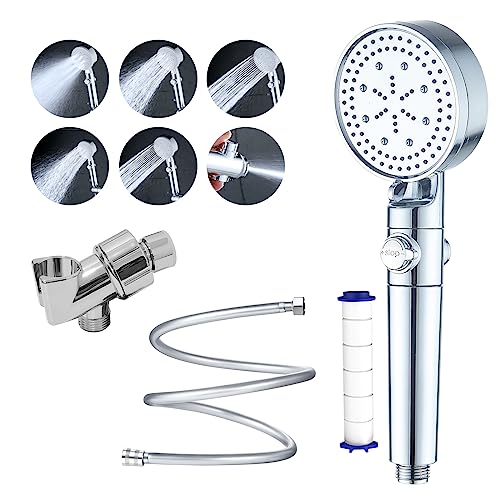 High Pressure Shower Head With 5 Spray Settings,Filtered Handheld Showerheads With On/Off Switch,Powerful Cleaning Spray Gun Mode,Extra Long 59'' Pvc Hose, Adjustable Shower Arm Mount (Sliver) #TOP2