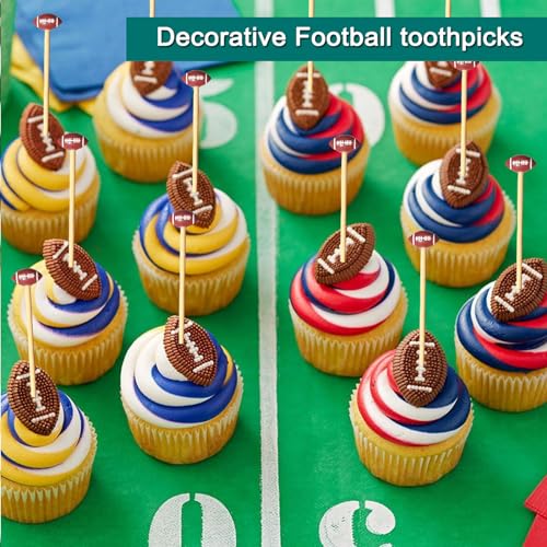 Football Picks, Football Cocktail Picks,100pcs 4.7inch Football Toothpicks for Appetizers, Fruit Sandwich Skewers Dessert Sticks for Rugby Ball Super Bowl League Sports Catered Events Party Supplies - Image 6
