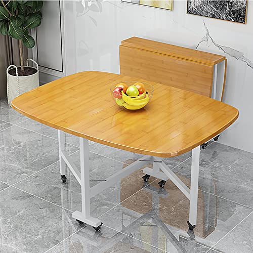 Mesa de comedor extensible de madera maciza con ruedas rodantes, juego de mesa y sillas que ahorran espacio para espacios pequeños, hogar, restaurante y patio