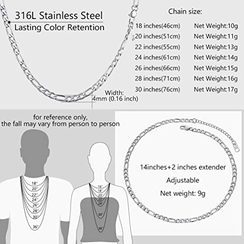 Prosteel Stainless Steel Figaro Chain For Men Women Thin Chains 20Inch Cool Teen Boys Silver Flat Chain Necklace #TOP4