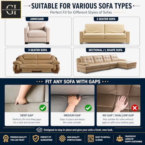 Image of Gifts Island Sofa Cover 3 Seater and 2 Seater Fully Covered Universal 5 Seater Sofa Cover Non-Slip Sticky Elastic Stretchable Sofa Set Slipcover Protector for (3+1+1 Seater) (Peacock Grill)