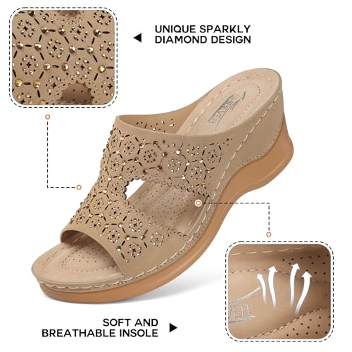 Image of SHIBEVER Wedge Sandals for Women Dressy: Slip On Comfort Low Heel Sandal | Open Toe All-Day Comfortable Orthopedic Dress Platform Women's Slide Shoes Summer Casual Walking Work Vacation