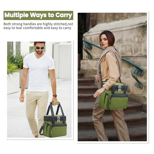 holuxer Insulated Lunch Bag & Lunch Box for Men - Double Deck Reusable Lunch Bag for Women Tote Cooler Bag Leakproof Soft Expandable - Large Lunchbox for Work/Adult/Picnic/Outdoor (Green，15L) - Thumbnail 2