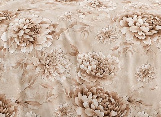 Image of DECOR2ADMIRE 300 TC Premium Printed Super King Size Cotton Bedsheet Set with 2 Pillow Covers | Ultra Soft 108 inch x 108 inch | Royal Beige Floral